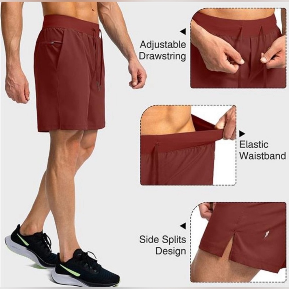 Soothfeel Men's Shorts with Zipper Pockets 5 Inch Quick Dry Gym Workout Athletic